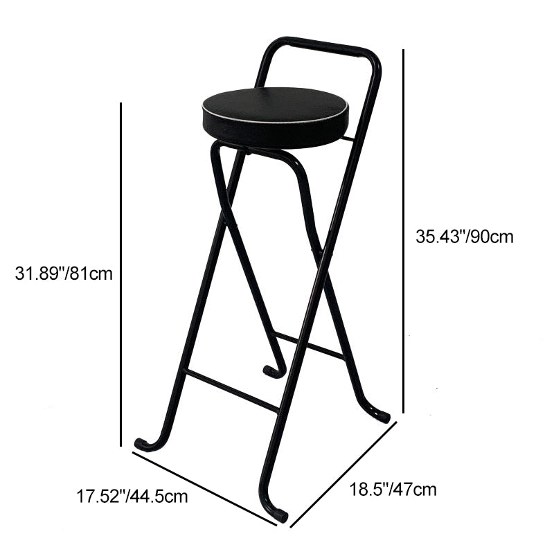 Tabouret de bar pliable contemporain en cuir PU rond industriel avec tube en fer, dossier bas et repose-pieds pour salle à manger 