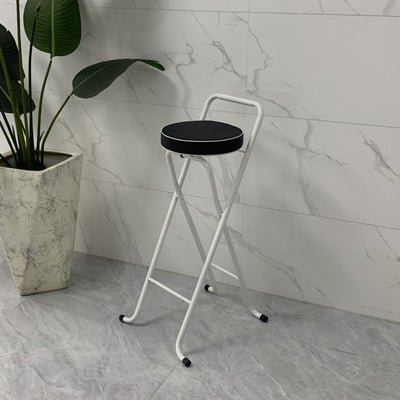 Tabouret de bar pliable contemporain en cuir PU rond industriel avec tube en fer, dossier bas et repose-pieds pour salle à manger 