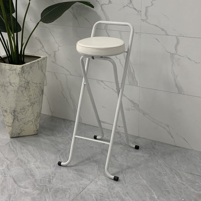 Tabouret de bar pliable contemporain en cuir PU rond industriel avec tube en fer, dossier bas et repose-pieds pour salle à manger 