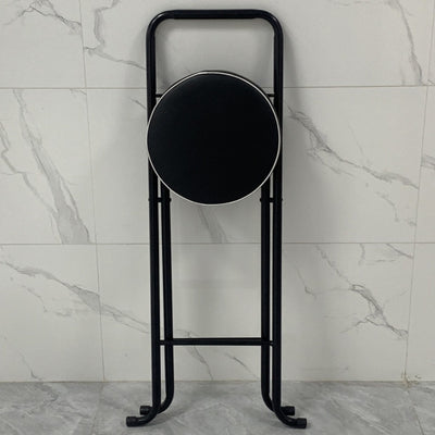 Tabouret de bar pliable contemporain en cuir PU rond industriel avec tube en fer, dossier bas et repose-pieds pour salle à manger 