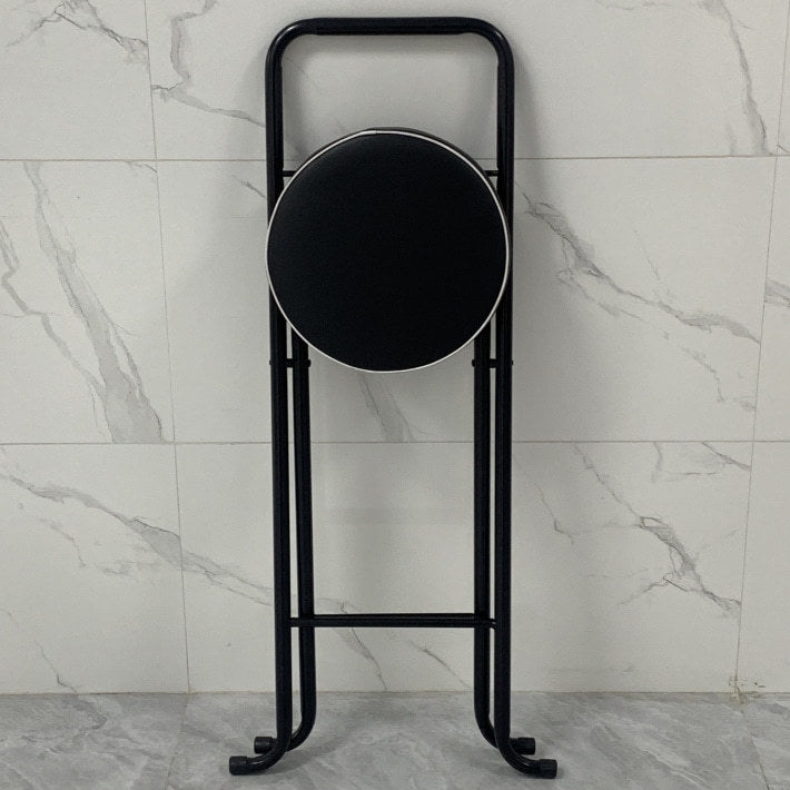 Tabouret de bar pliable contemporain en cuir PU rond industriel avec tube en fer, dossier bas et repose-pieds pour salle à manger 