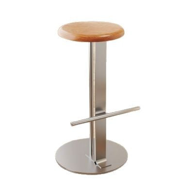 Traditional Colonial Round Pine Wood Carbon Steel Bar Stool Backless Footrest For Dining Room