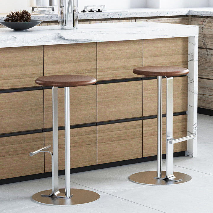 Traditional Colonial Round Pine Wood Carbon Steel Bar Stool Backless Footrest For Dining Room