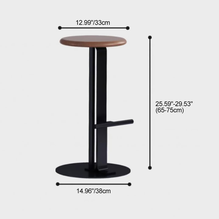 Traditional Colonial Round Pine Wood Carbon Steel Bar Stool Backless Footrest For Dining Room