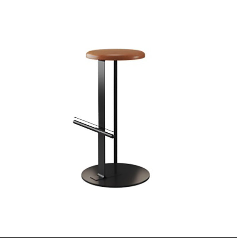 Traditional Colonial Round Pine Wood Carbon Steel Bar Stool Backless Footrest For Dining Room