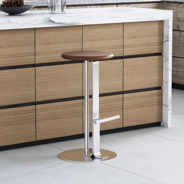 Traditional Colonial Round Pine Wood Carbon Steel Bar Stool Backless Footrest For Dining Room