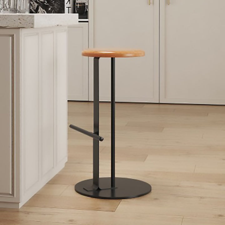Traditional Colonial Round Pine Wood Carbon Steel Bar Stool Backless Footrest For Dining Room