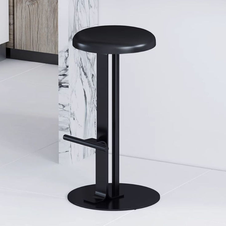 Traditional Colonial Round Pine Wood Carbon Steel Bar Stool Backless Footrest For Dining Room