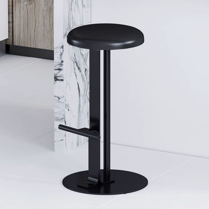 Traditional Colonial Round Pine Wood Carbon Steel Bar Stool Backless Footrest For Dining Room
