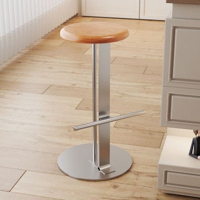 Traditional Colonial Round Pine Wood Carbon Steel Bar Stool Backless Footrest For Dining Room