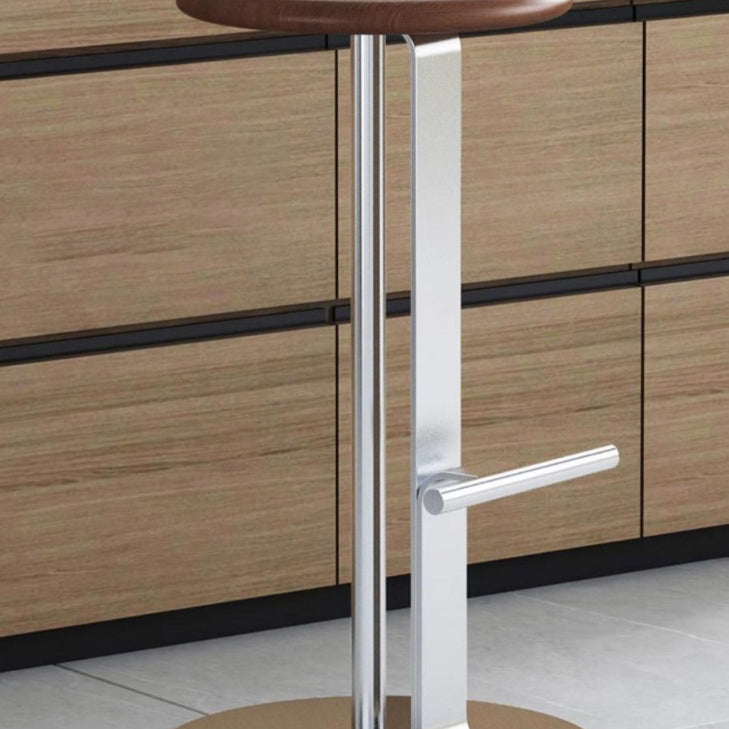 Traditional Colonial Round Pine Wood Carbon Steel Bar Stool Backless Footrest For Dining Room