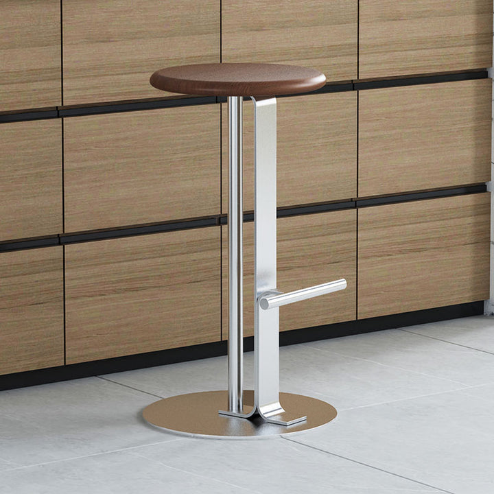 Traditional Colonial Round Pine Wood Carbon Steel Bar Stool Backless Footrest For Dining Room