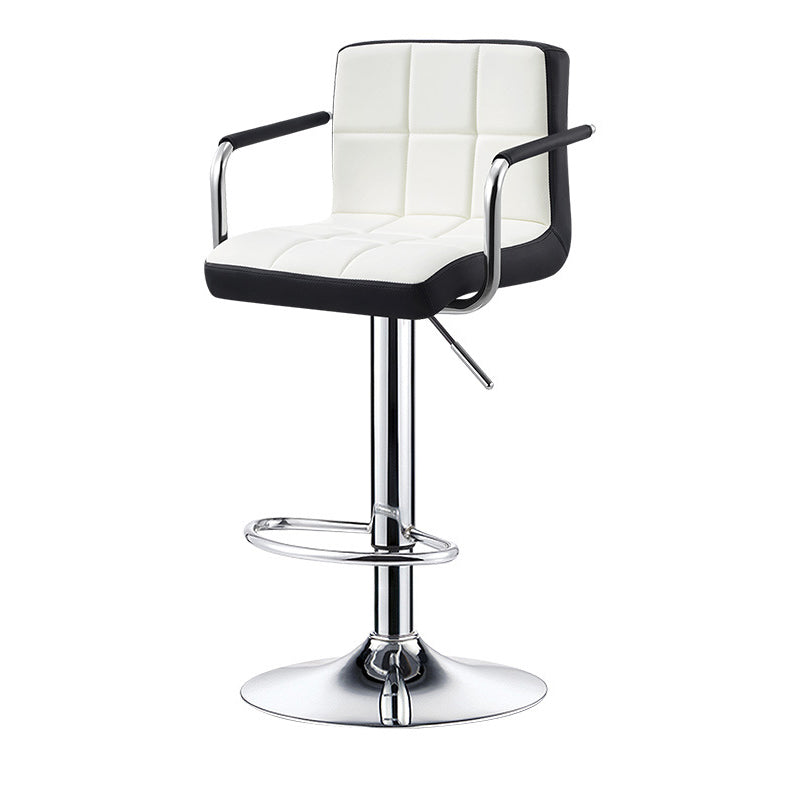 Contemporary Simplicity Square PU Leather Plywood Metal Liftable Swivel Bar Stool Backless Armrest For Dining Room