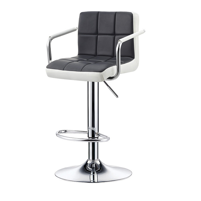 Contemporary Simplicity Square PU Leather Plywood Metal Liftable Swivel Bar Stool Backless Armrest For Dining Room