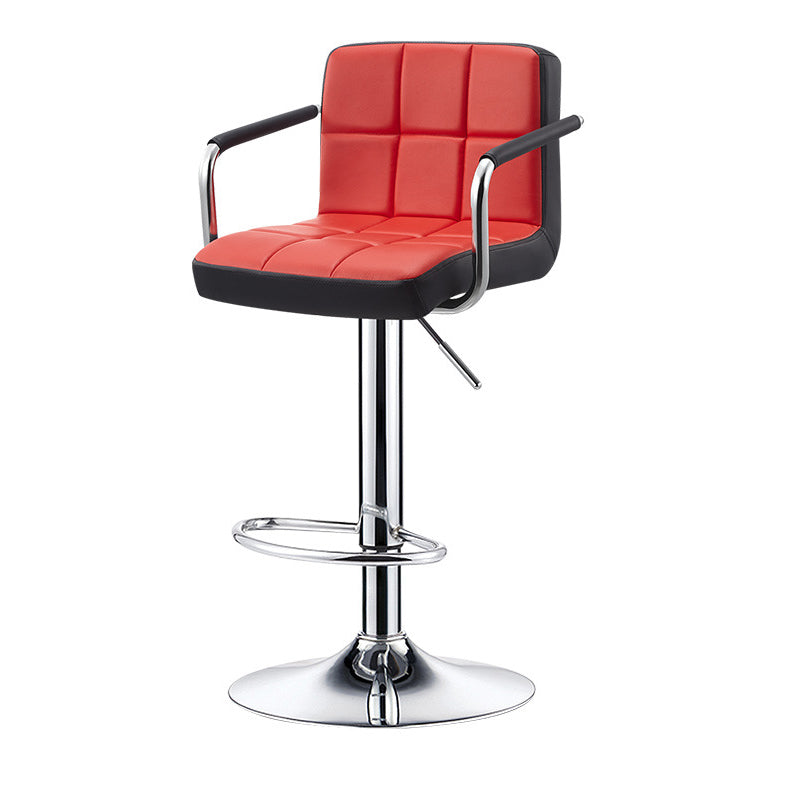 Contemporary Simplicity Square PU Leather Plywood Metal Liftable Swivel Bar Stool Backless Armrest For Dining Room