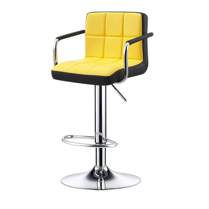 Contemporary Simplicity Square PU Leather Plywood Metal Liftable Swivel Bar Stool Backless Armrest For Dining Room