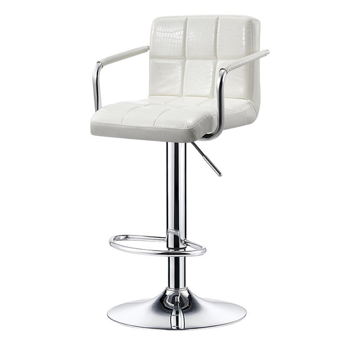 Contemporary Simplicity Square PU Leather Plywood Metal Liftable Swivel Bar Stool Backless Armrest For Dining Room