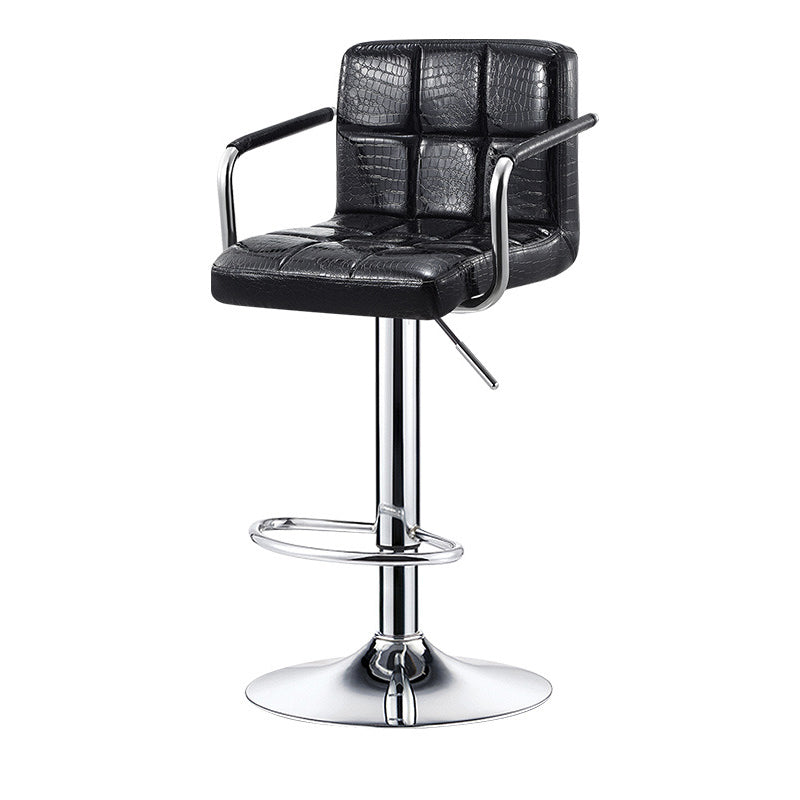 Contemporary Simplicity Square PU Leather Plywood Metal Liftable Swivel Bar Stool Backless Armrest For Dining Room