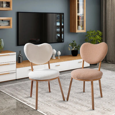 Moderner Shabby Chic runder Hocker aus Lammfleece mit Kohlenstoffstahlrahmen, herzförmiger Rückenlehne für das Schlafzimmer 