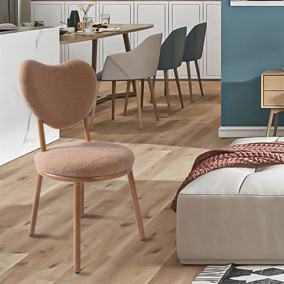 Moderner Shabby Chic runder Hocker aus Lammfleece mit Kohlenstoffstahlrahmen, herzförmiger Rückenlehne für das Schlafzimmer 