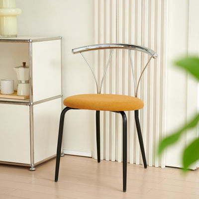 Moderna silla de comedor de pana con patrón de diamantes redondos eclécticos y respaldo de líneas geométricas de acero inoxidable para el comedor 
