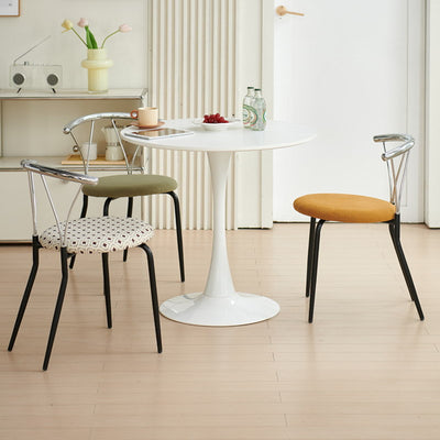 Moderna silla de comedor de pana con patrón de diamantes redondos eclécticos y respaldo de líneas geométricas de acero inoxidable para el comedor 