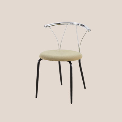Moderna silla de comedor de pana con patrón de diamantes redondos eclécticos y respaldo de líneas geométricas de acero inoxidable para el comedor 