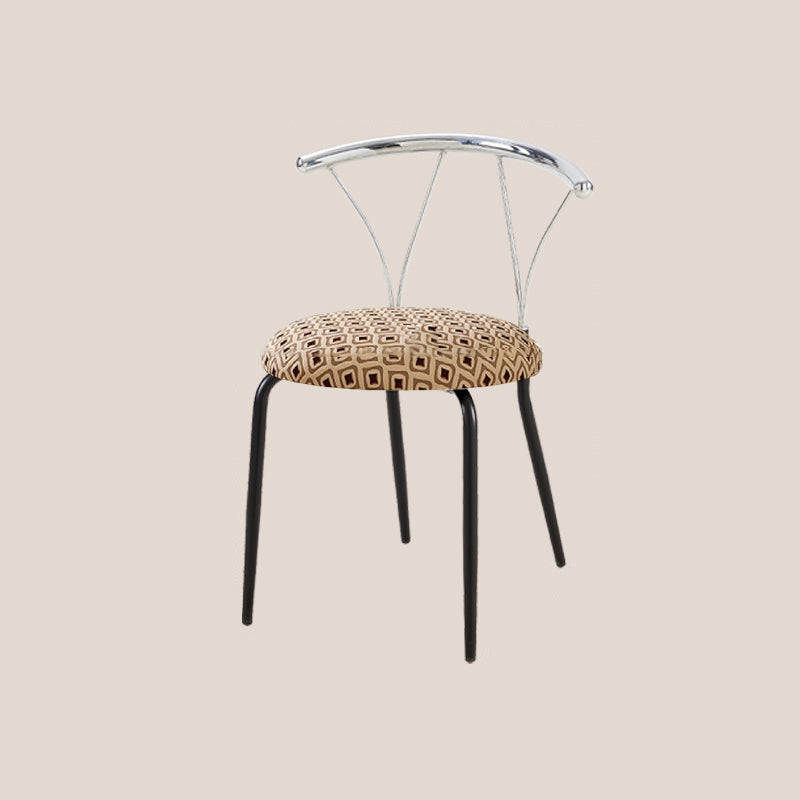 Moderna silla de comedor de pana con patrón de diamantes redondos eclécticos y respaldo de líneas geométricas de acero inoxidable para el comedor 