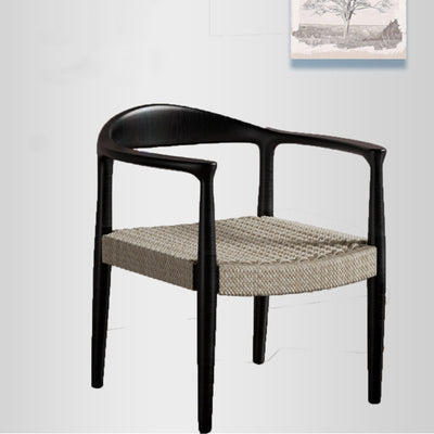 Modern Transitional Square Braiding Rope Solid Wood Frame Accent Chair Backrest Armrest For Living Room