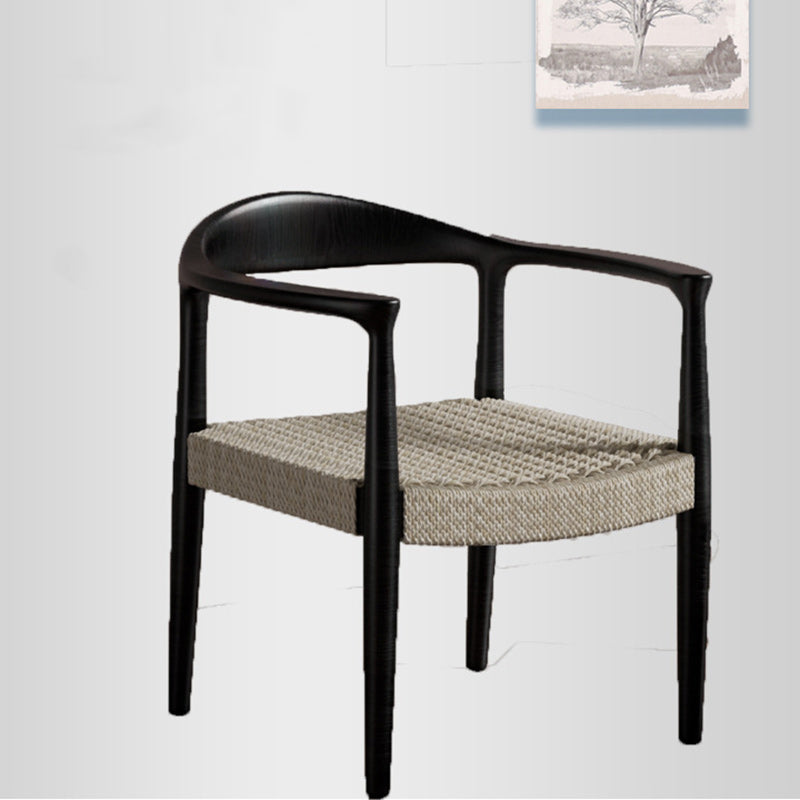 Modern Transitional Square Braiding Rope Solid Wood Frame Accent Chair Backrest Armrest For Living Room