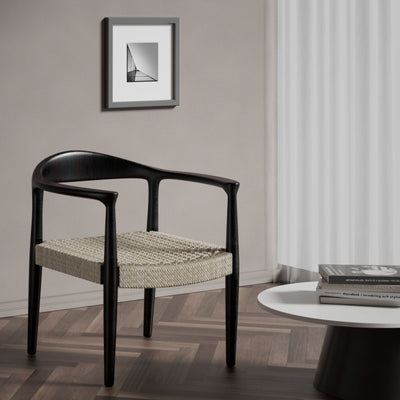 Modern Transitional Square Braiding Rope Solid Wood Frame Accent Chair Backrest Armrest For Living Room