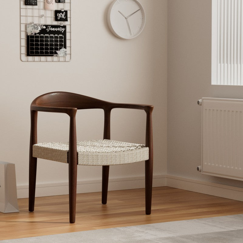 Modern Transitional Square Braiding Rope Solid Wood Frame Accent Chair Backrest Armrest For Living Room