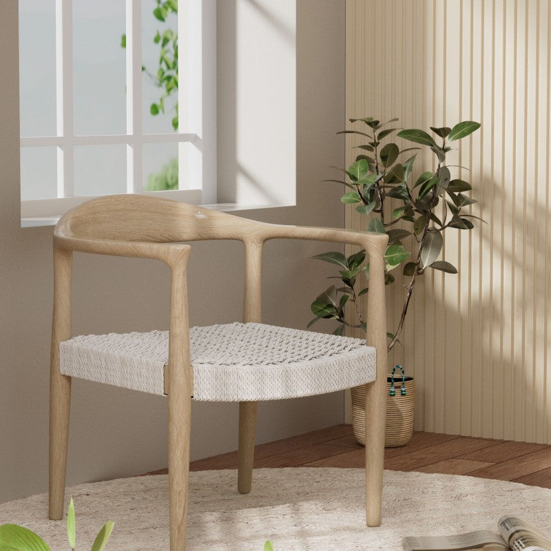 Modern Transitional Square Braiding Rope Solid Wood Frame Accent Chair Backrest Armrest For Living Room