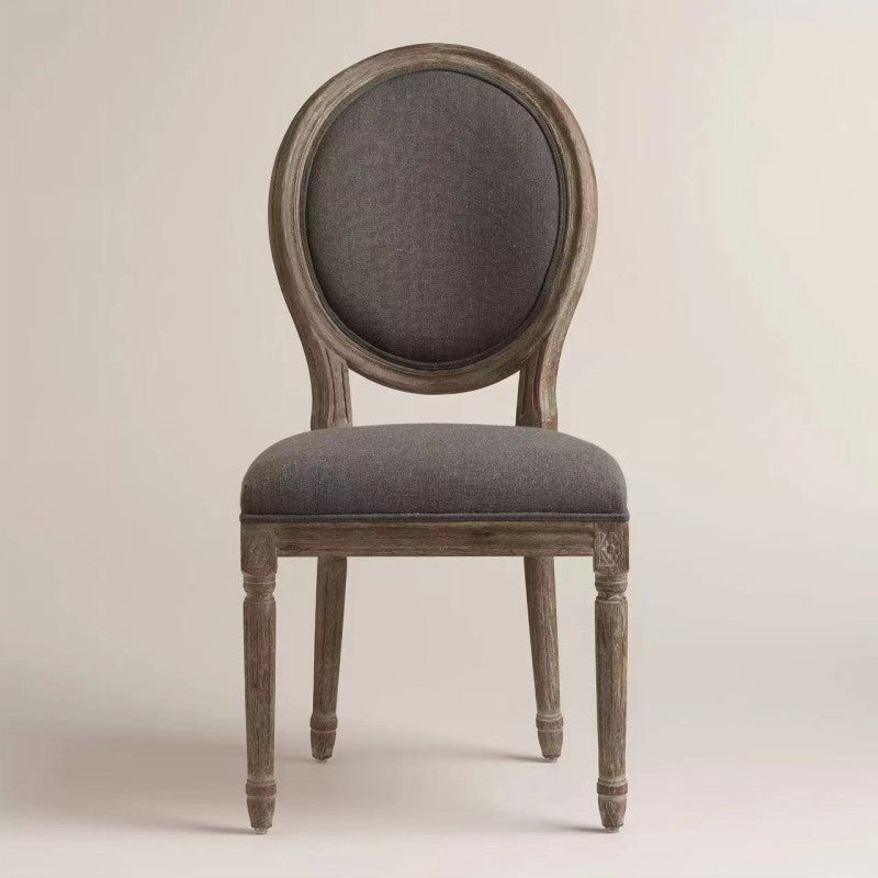 Moderner Shabby-Chic Esszimmerstuhl mit Rückenlehne aus weiß lackiertem, abgenutztem Eschenholz und Polyesterstoff für das Wohnzimmer 