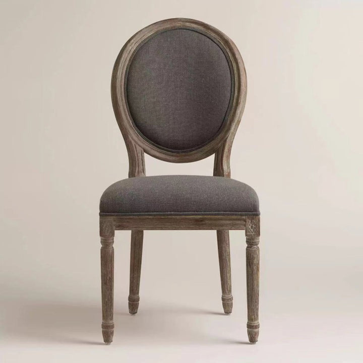 Moderner Shabby-Chic Esszimmerstuhl mit Rückenlehne aus weiß lackiertem, abgenutztem Eschenholz und Polyesterstoff für das Wohnzimmer 