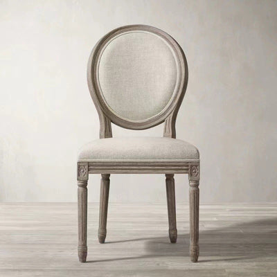 Moderno Silla de Comedor con Respaldo Curvado de Tela con Marco de Madera Pintada en Blanco Envejecido Estilo Shabby Chic para Sala de Estar 