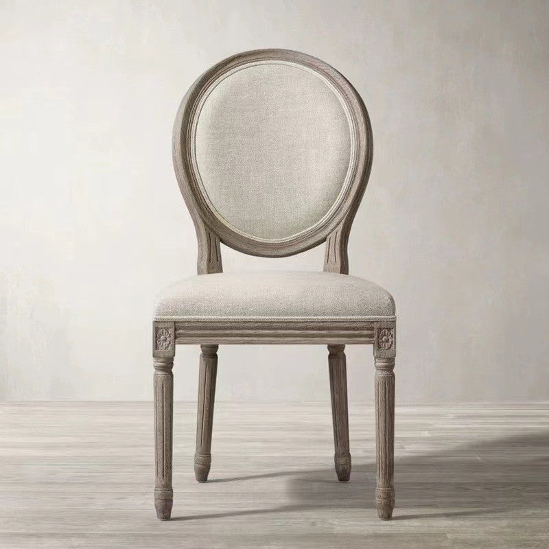 Moderno Silla de Comedor con Respaldo Curvado de Tela con Marco de Madera Pintada en Blanco Envejecido Estilo Shabby Chic para Sala de Estar 