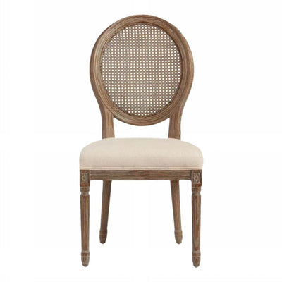 Moderno Silla de Comedor con Respaldo Curvado de Tela con Marco de Madera Pintada en Blanco Envejecido Estilo Shabby Chic para Sala de Estar 