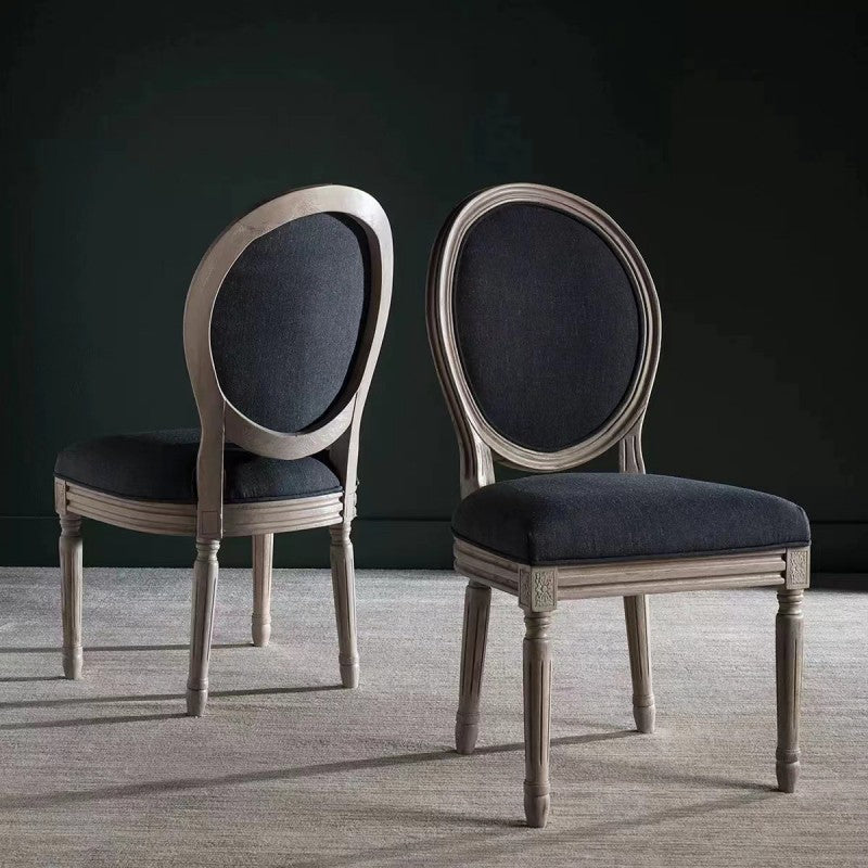 Moderno Silla de Comedor con Respaldo Curvado de Tela con Marco de Madera Pintada en Blanco Envejecido Estilo Shabby Chic para Sala de Estar 