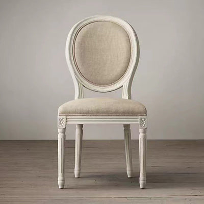 Moderno Silla de Comedor con Respaldo Curvado de Tela con Marco de Madera Pintada en Blanco Envejecido Estilo Shabby Chic para Sala de Estar 