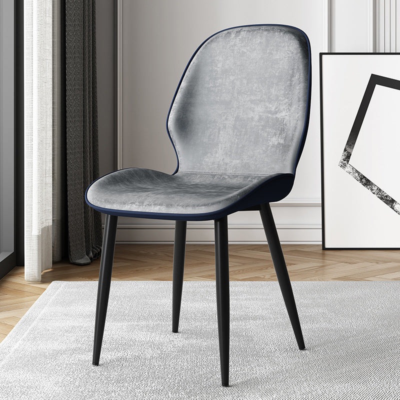 Silla de comedor con respaldo, tapizada en tela técnica de simplicidad moderna, patas de acero al carbono para comedor 