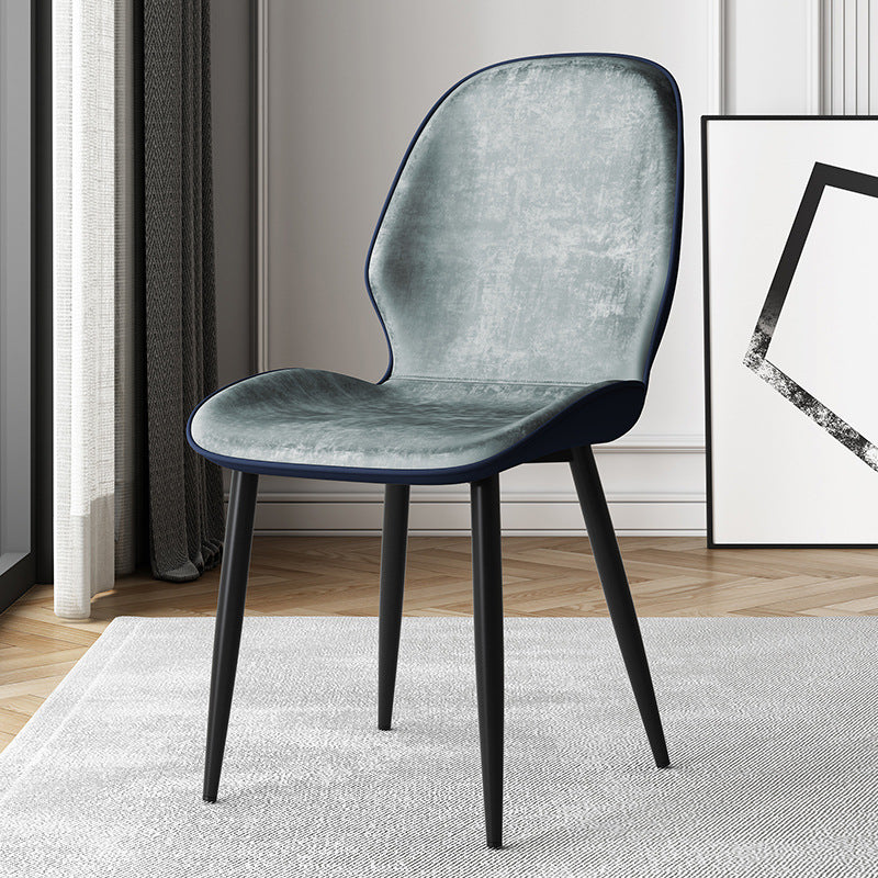 Silla de comedor con respaldo, tapizada en tela técnica de simplicidad moderna, patas de acero al carbono para comedor 