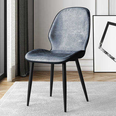 Silla de comedor con respaldo, tapizada en tela técnica de simplicidad moderna, patas de acero al carbono para comedor 