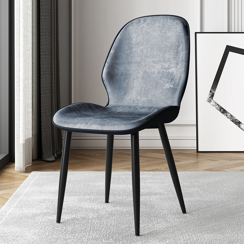 Silla de comedor con respaldo, tapizada en tela técnica de simplicidad moderna, patas de acero al carbono para comedor 