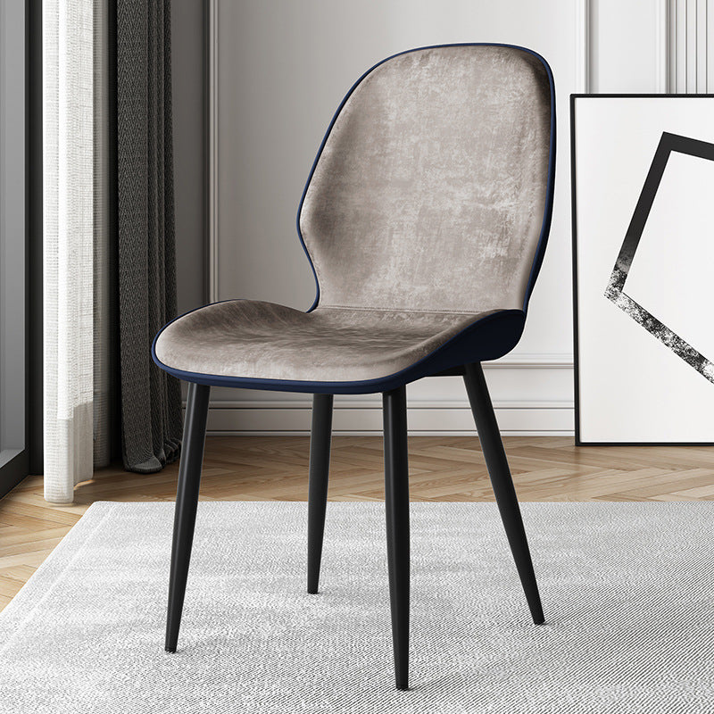 Silla de comedor con respaldo, tapizada en tela técnica de simplicidad moderna, patas de acero al carbono para comedor 
