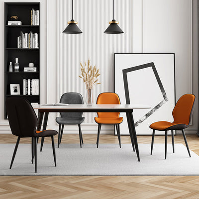 Silla de comedor con respaldo, tapizada en tela técnica de simplicidad moderna, patas de acero al carbono para comedor 