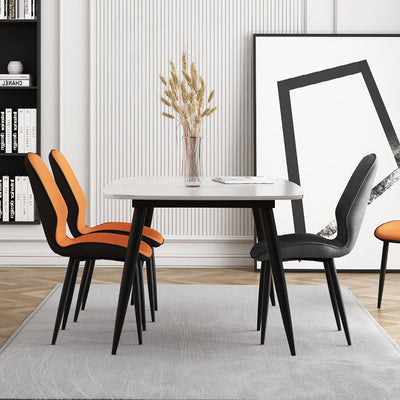 Silla de comedor con respaldo, tapizada en tela técnica de simplicidad moderna, patas de acero al carbono para comedor 