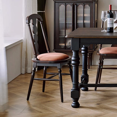 Silla de comedor con respaldo de madera maciza de franela de estilo moderno y transicional para comedor 