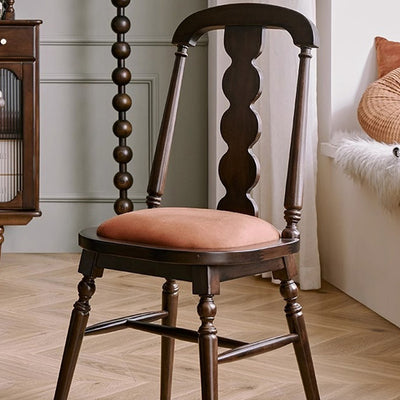 Silla de comedor con respaldo de madera maciza de franela de estilo moderno y transicional para comedor 