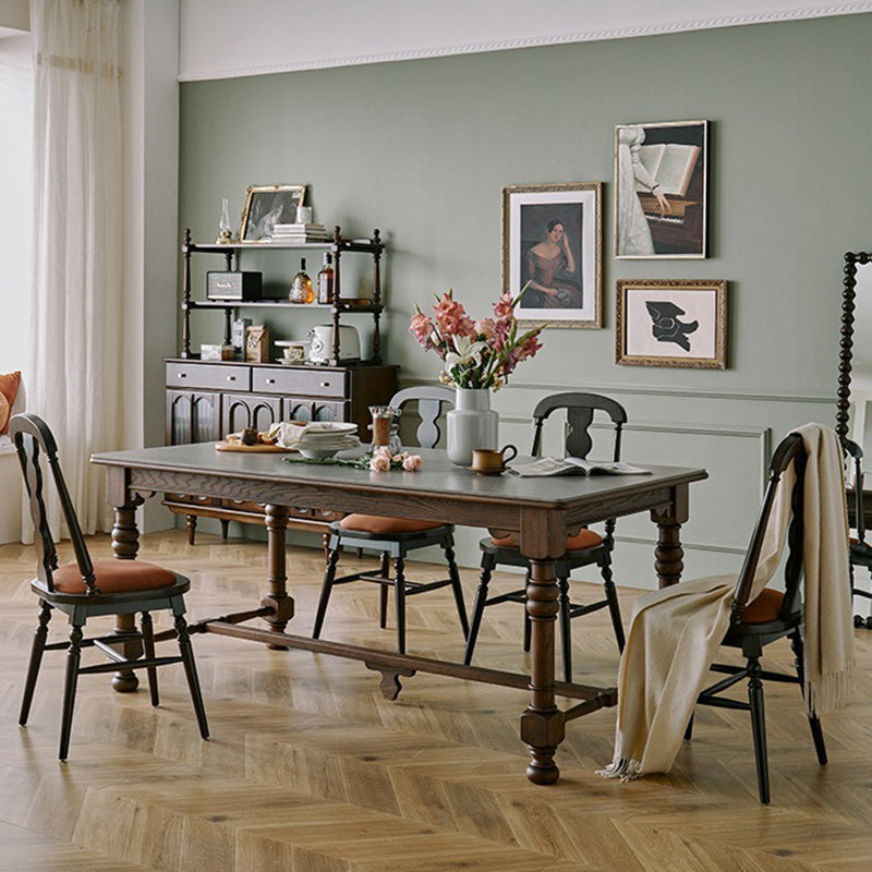 Silla de comedor con respaldo de madera maciza de franela de estilo moderno y transicional para comedor 